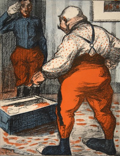 Een ambtenaar die toezicht houdt op de rangschikking van zijn ondergoed, illustratie uit 
